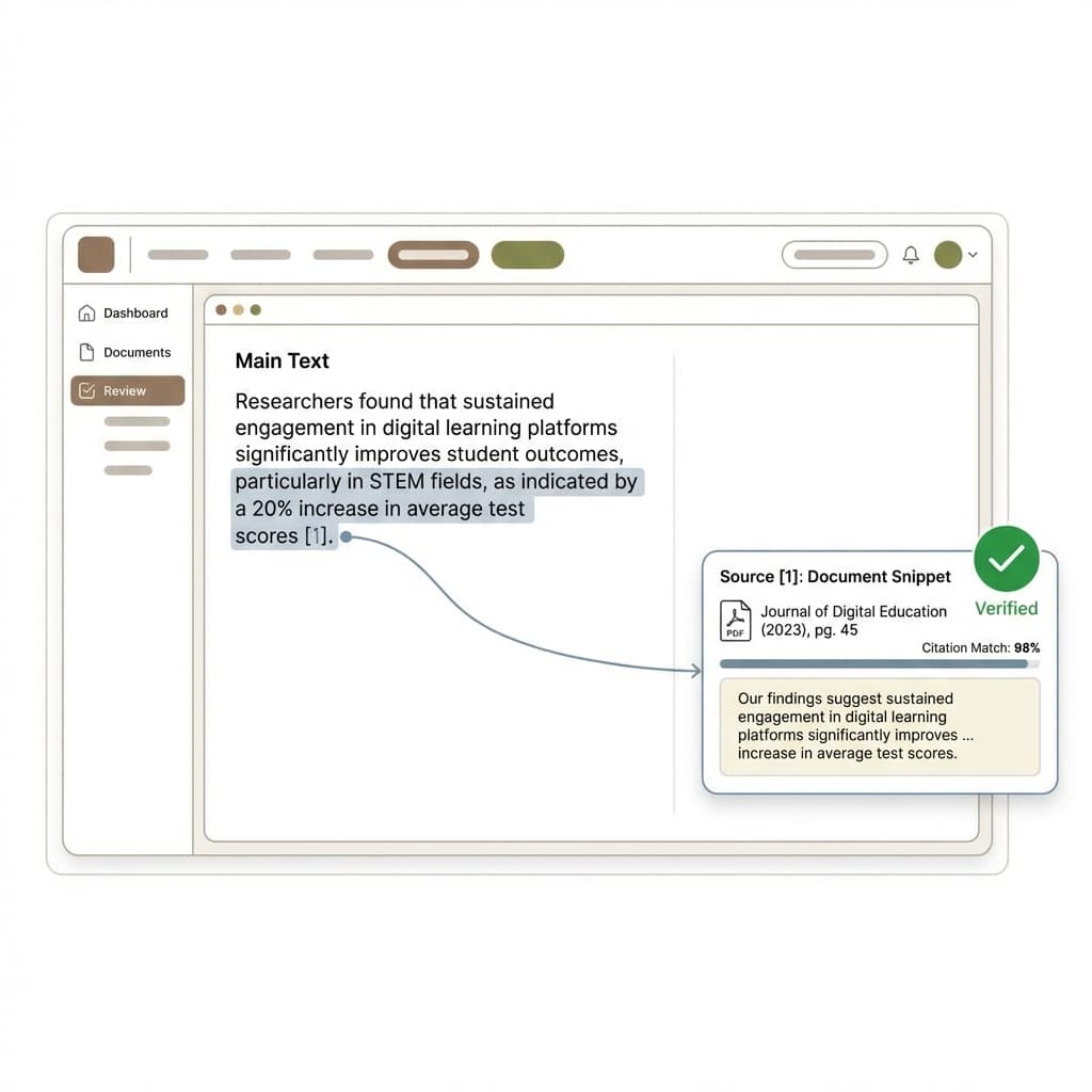 Interface de verificação de citação mostrando paper original